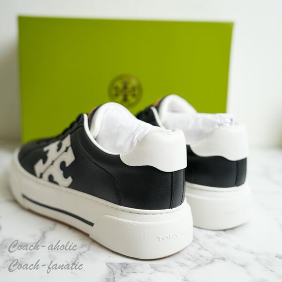 NIB Tory Burch Signature Color Block Platform Leather Sneaker Shoes in Black - Picture 8 of 12
